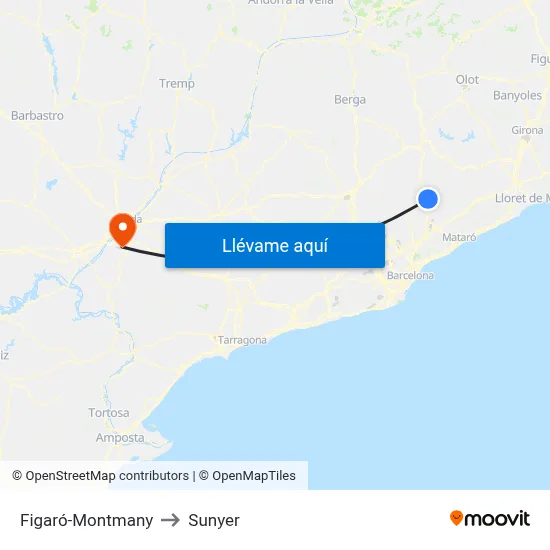 Figaró-Montmany to Sunyer map