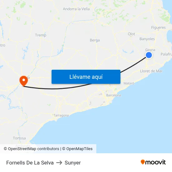 Fornells De La Selva to Sunyer map