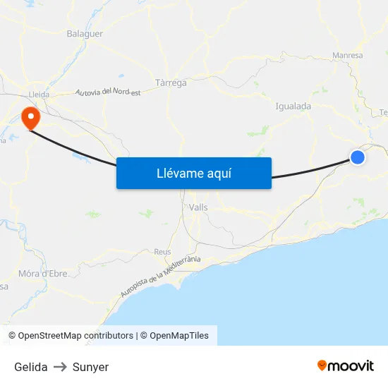 Gelida to Sunyer map