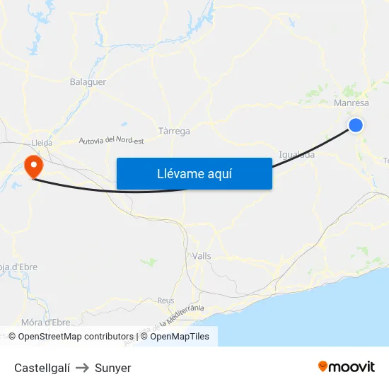 Castellgalí to Sunyer map