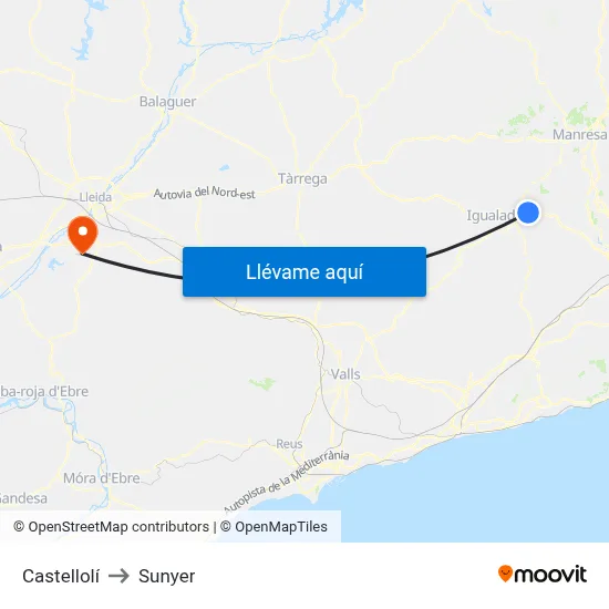 Castellolí to Sunyer map