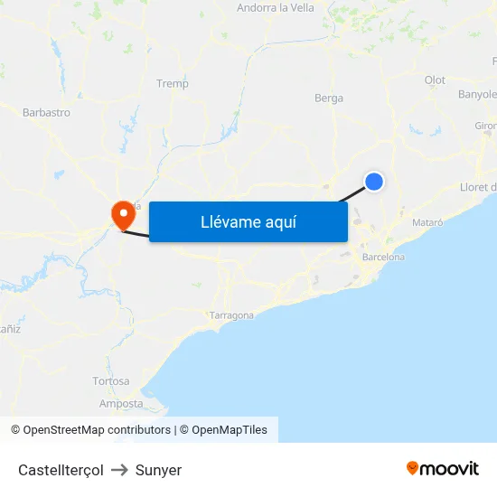 Castellterçol to Sunyer map