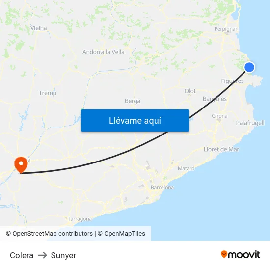 Colera to Sunyer map