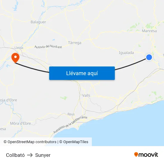 Collbató to Sunyer map