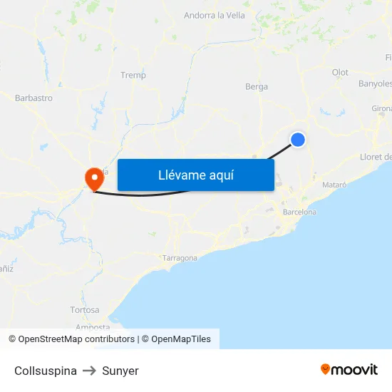 Collsuspina to Sunyer map