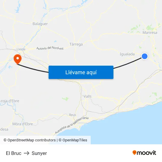El Bruc to Sunyer map