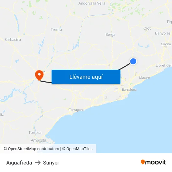 Aiguafreda to Sunyer map