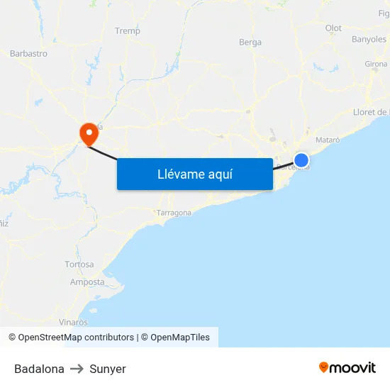 Badalona to Sunyer map