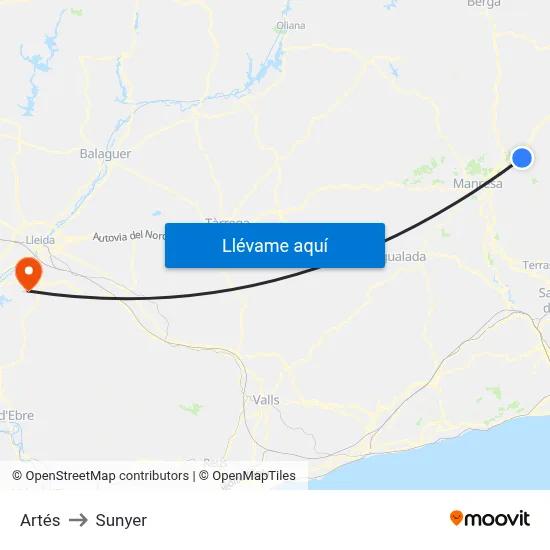 Artés to Sunyer map