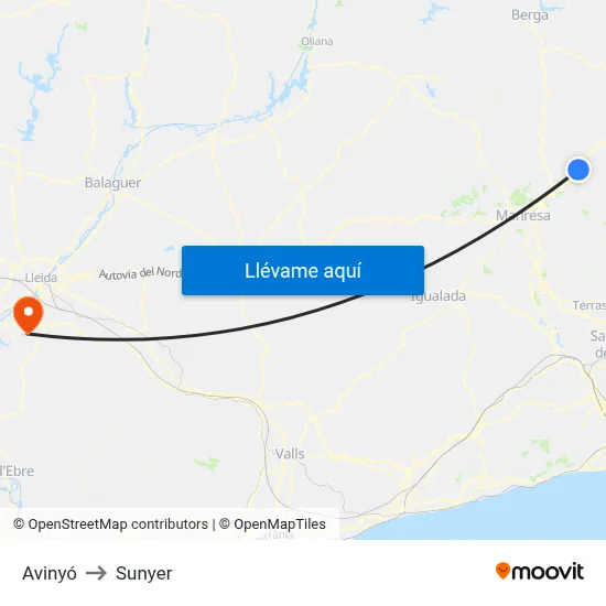 Avinyó to Sunyer map