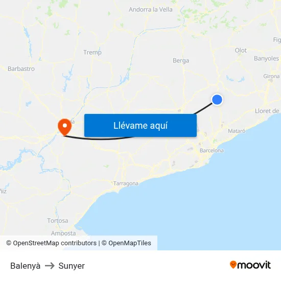 Balenyà to Sunyer map