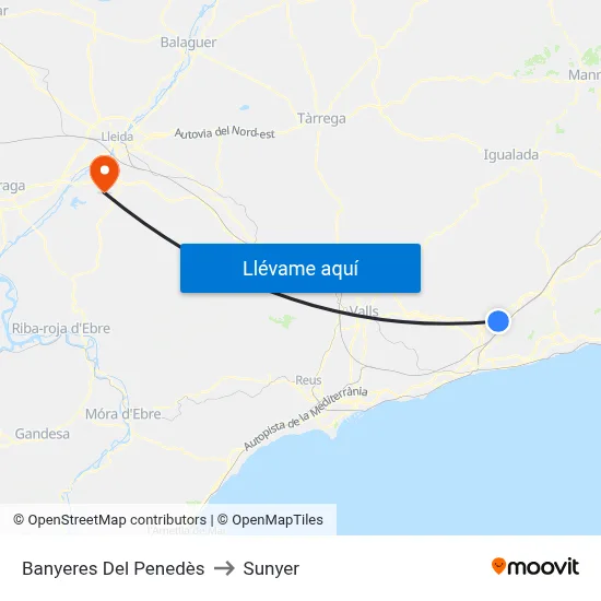 Banyeres Del Penedès to Sunyer map