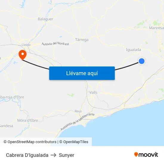 Cabrera D'Igualada to Sunyer map