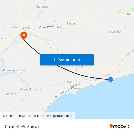 Calafell to Sunyer map