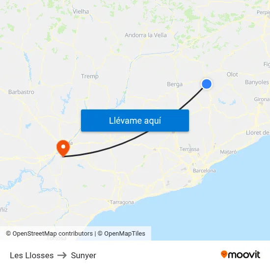 Les Llosses to Sunyer map