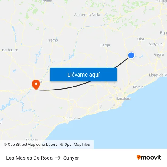 Les Masies De Roda to Sunyer map