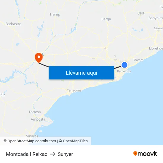 Montcada I Reixac to Sunyer map