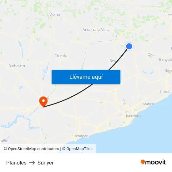 Planoles to Sunyer map