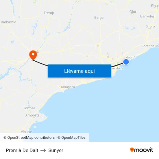 Premià De Dalt to Sunyer map