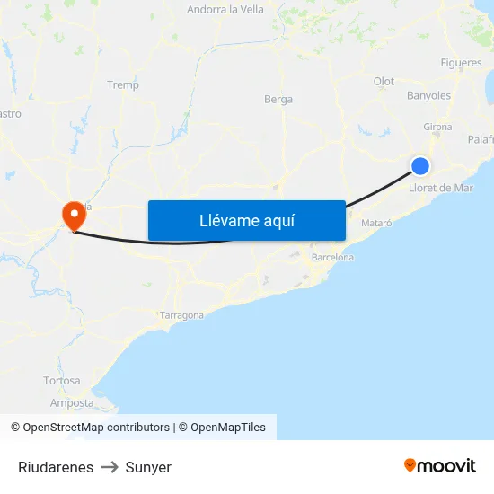Riudarenes to Sunyer map