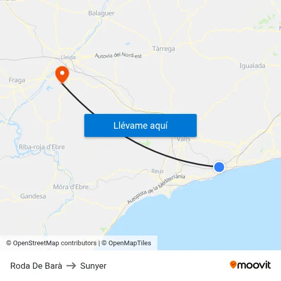 Roda De Barà to Sunyer map
