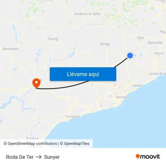 Roda De Ter to Sunyer map