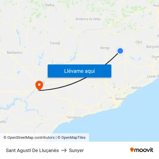 Sant Agustí De Lluçanès to Sunyer map