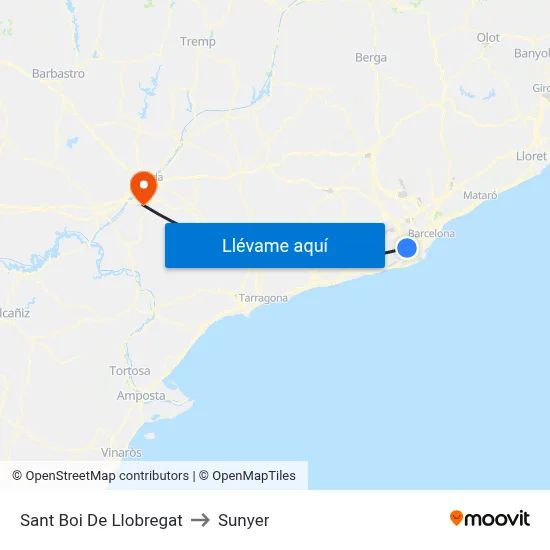 Sant Boi De Llobregat to Sunyer map