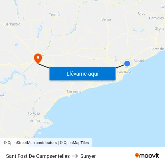 Sant Fost De Campsentelles to Sunyer map