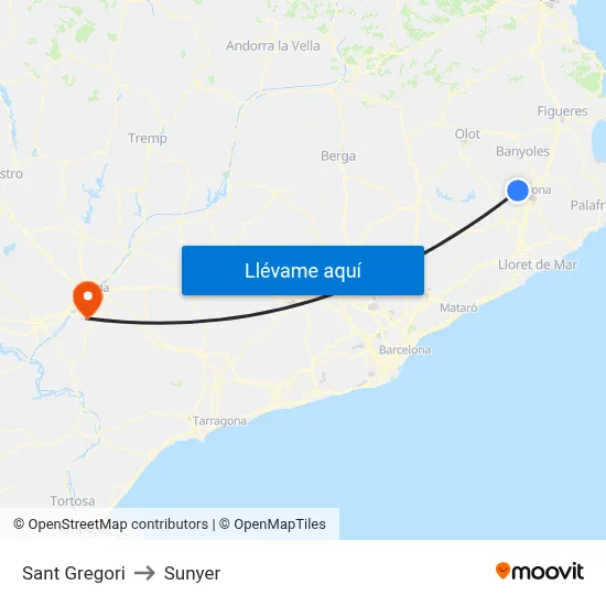 Sant Gregori to Sunyer map