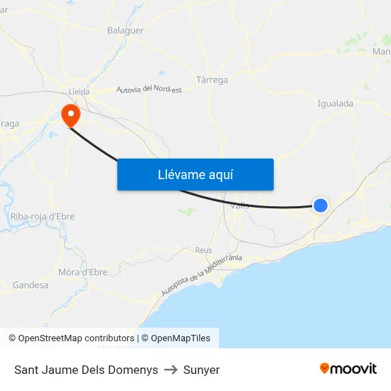 Sant Jaume Dels Domenys to Sunyer map