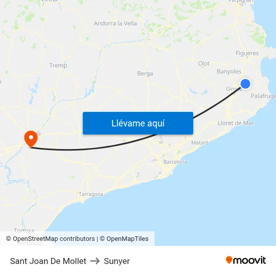 Sant Joan De Mollet to Sunyer map