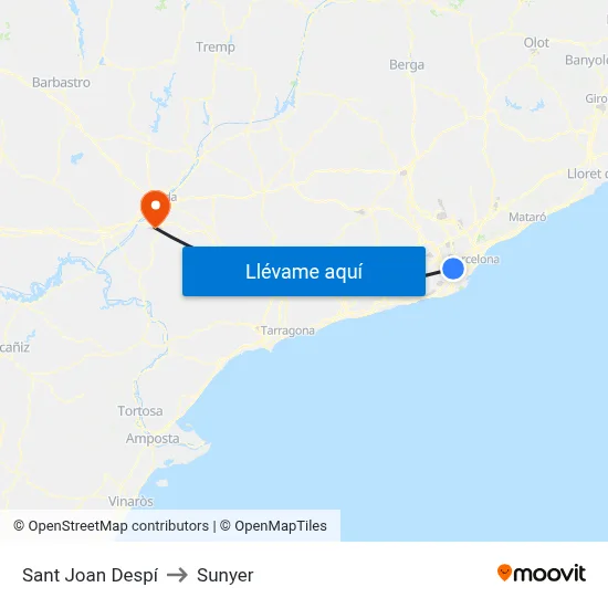 Sant Joan Despí to Sunyer map