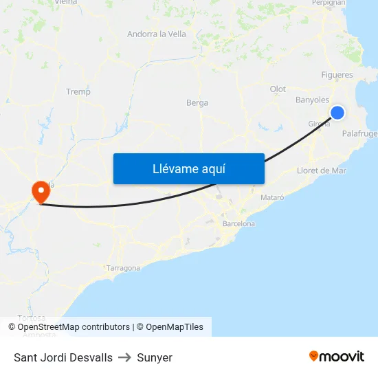 Sant Jordi Desvalls to Sunyer map