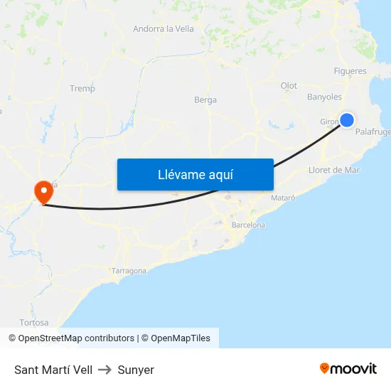 Sant Martí Vell to Sunyer map