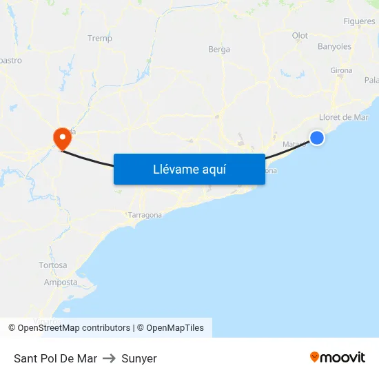 Sant Pol De Mar to Sunyer map