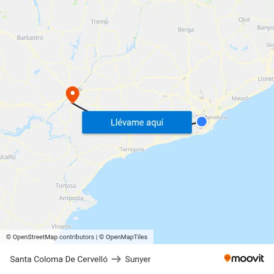 Santa Coloma De Cervelló to Sunyer map