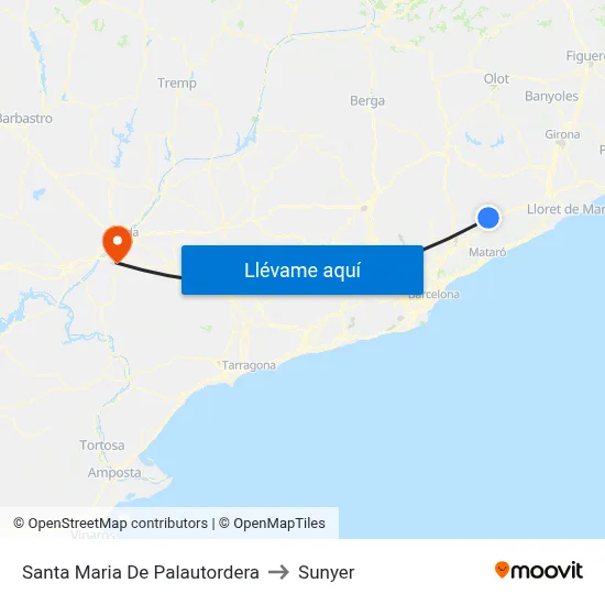 Santa Maria De Palautordera to Sunyer map