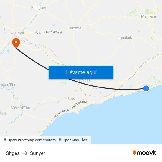 Sitges to Sunyer map