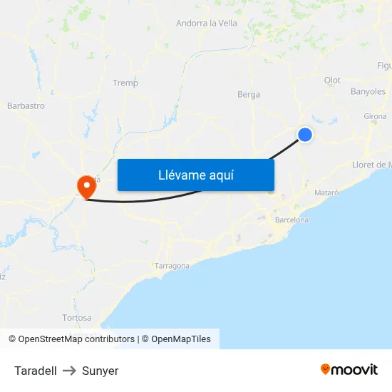 Taradell to Sunyer map