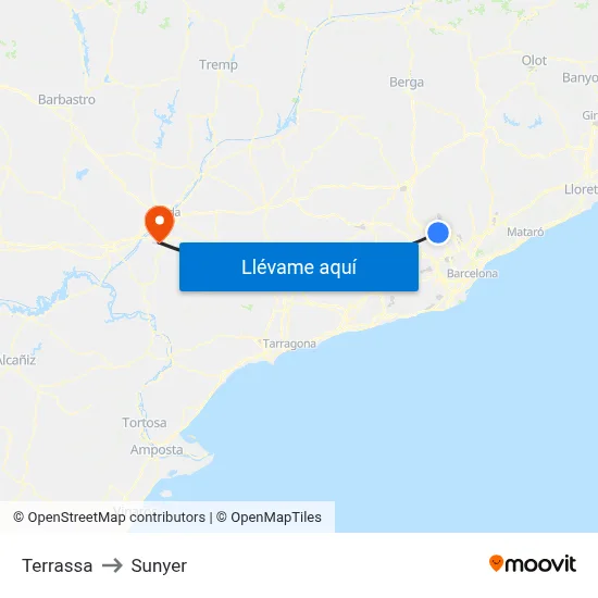 Terrassa to Sunyer map