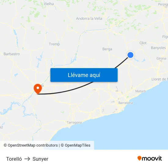 Torelló to Sunyer map