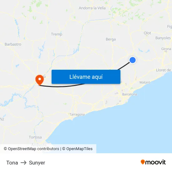 Tona to Sunyer map