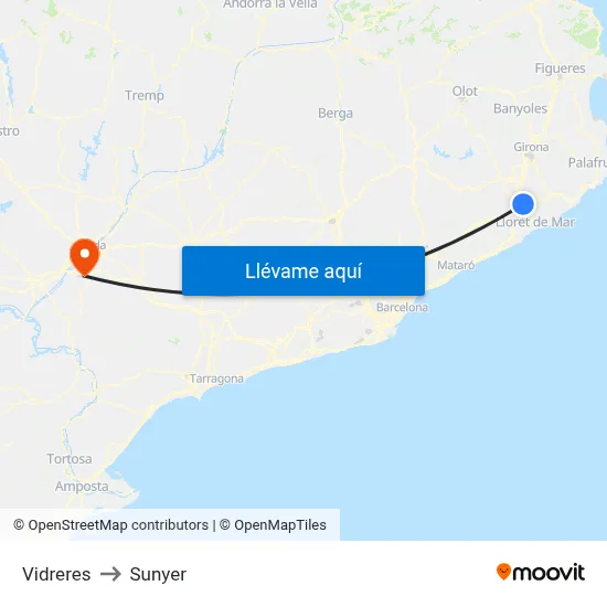 Vidreres to Sunyer map