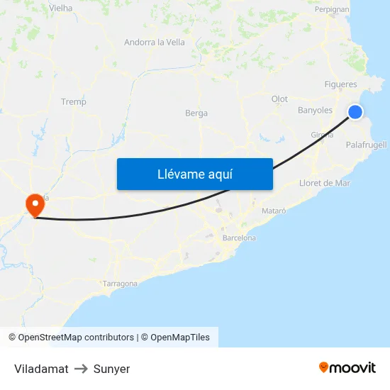Viladamat to Sunyer map