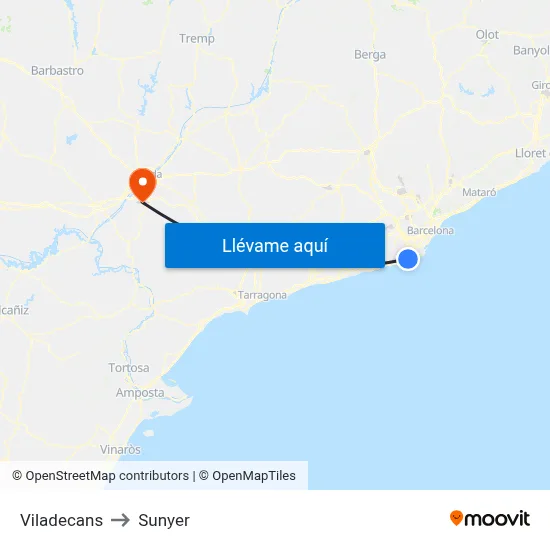 Viladecans to Sunyer map