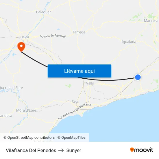 Vilafranca Del Penedès to Sunyer map
