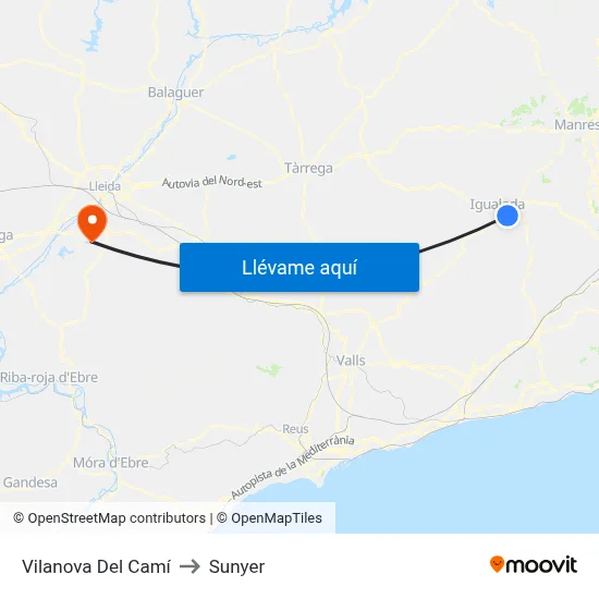 Vilanova Del Camí to Sunyer map