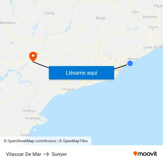 Vilassar De Mar to Sunyer map