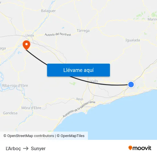 L'Arboç to Sunyer map